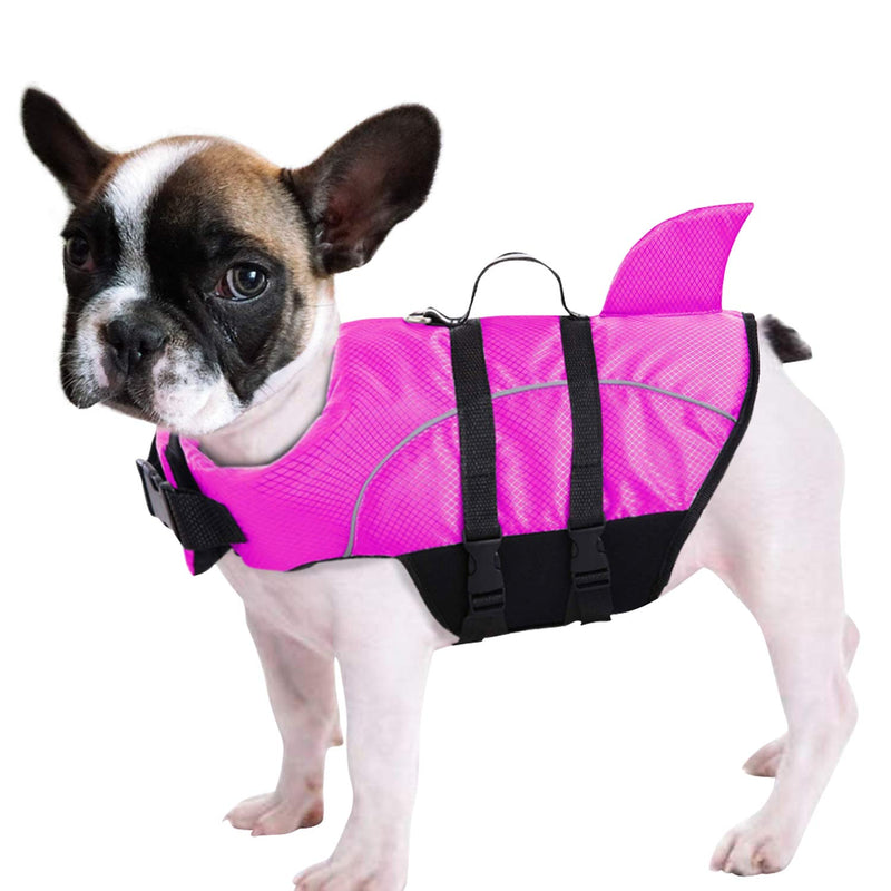 Ripstop Dog Life Jacket Shark Life Vest for Dogs, Safety Lifesaver with High Buoyancy and Lift Handle for Small and Medium Breeds(Rose Red XS)