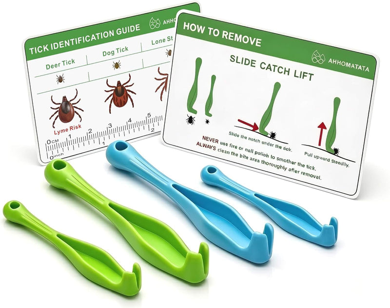 Tick Removal Tool & Twister Kit for Dogs, Cats & Humans, 4-Pack Portable Tick Remover Spoon & Puller Set with ID Card -