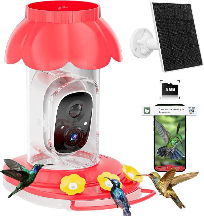 Hummingbird Feeder with Camera,2K FHD Live View & Auto Capture Bird Videos,Smart Solar Powered Bird feeders for Outdoors