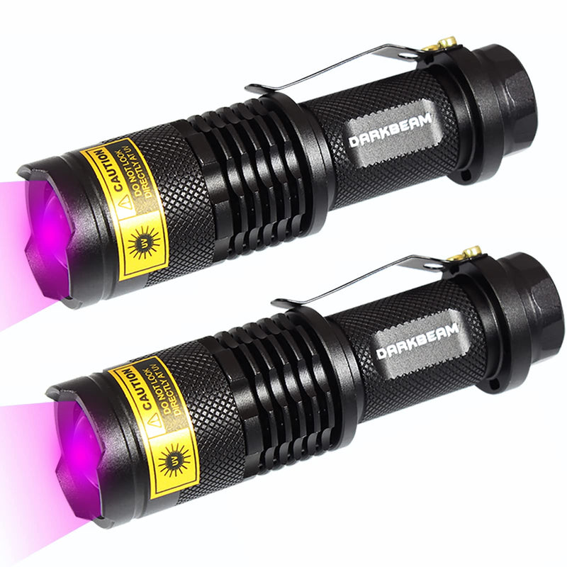 DARKBEAM UV 395nm Flashlight Ultraviolet led Light Blacklight Wood's lamp Portable 400nm Mini Detector for Dog/Cat Urine Pet Stains, Anti-counterfeiting Identification, Resin Curing,2 Pack