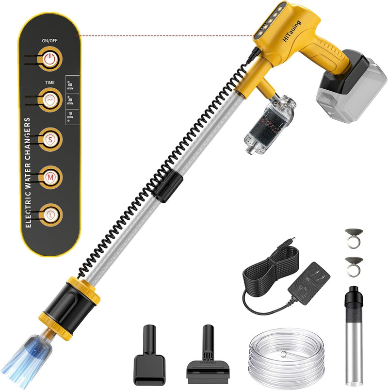 HiTauing Aquarium Gravel Cleaner, Cordless/Corded 6 in 1 Electric Fish Tank Vacuum Cleaner Compatible with Dewalt 20V Ba