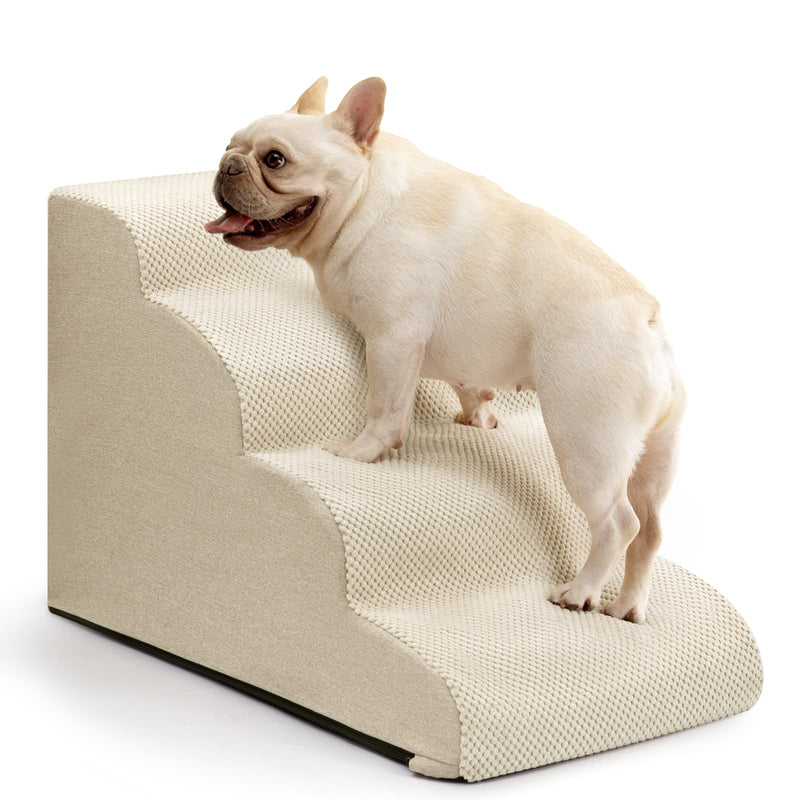 Aodisman Dog Steps for Bed and Couch,4-Step Dog Stairs and Ramp for Small Dogs & Cats,Indoor Anti-Slip Pet Stairs for Old Cats and Puppy,Beige