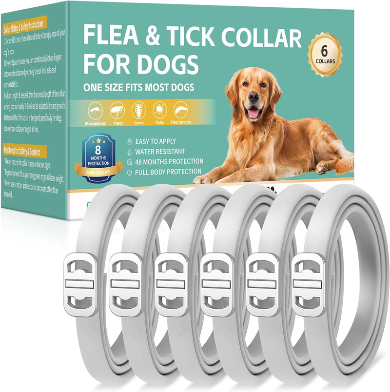 6 Pack Flea and Tick Collars for Dogs, Up to 48 Months, Grey