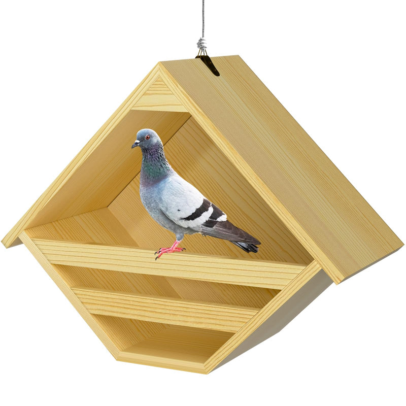 Nalwort Dove Nesting Box, Solid Wood Mourning Dove Nesting Box, Triangular Opening Birdhouses for Outdoors, Pigeon House with Hanging Rope, 11.2