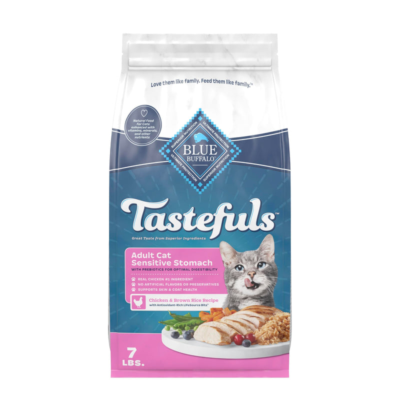 Blue Buffalo Tastefuls Adult Dry Cat Food Sensitive Stomach Formula, Made in the USA with Natural Ingredients, Chicken Recipe, 7-lb Bag