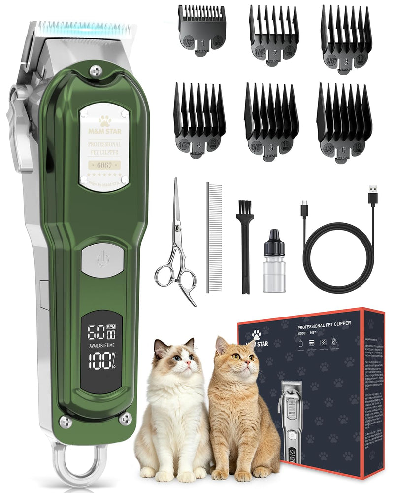 M&M STAR Cat Clippers for Matted Hair, 3-Speed Quiet Cordless Cat Shaver, All-Metal Body Cat Hair Trimmer for Long Haired Cats, Cat Grooming Kit, Pet Clippers for Cats & Dogs