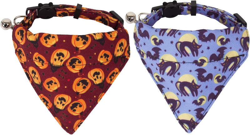 ADOGGYGO Halloween Cat Collar Breakaway, Pumpkin Cat Bandana Collar, 2 Pack