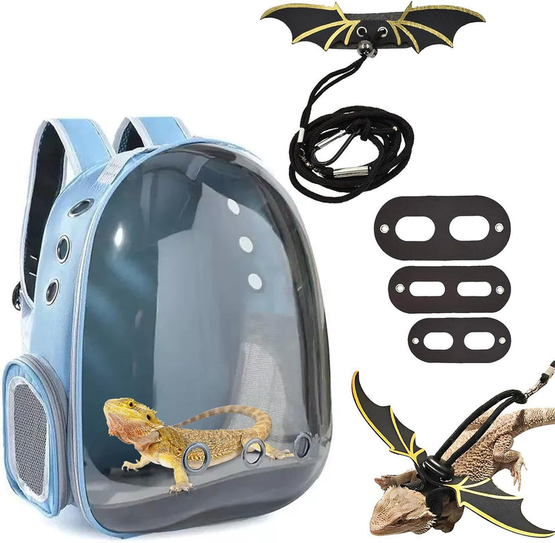 kathson Bearded Dragon Carrier with Harness and Leash Set, Large Reptile Travel Carrier Portable Lizard Backpack Clear S