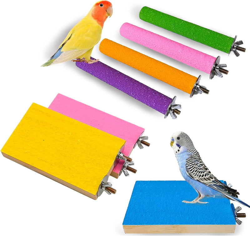 7PCS Bird Perch Stand Platform Natural Wood Parakeet Toys Cage Accessories