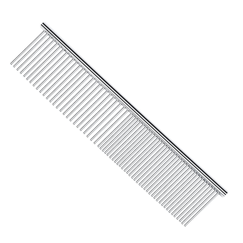 PETTOM Pet Steel Grooming Tool Poodle Finishing Butter Comb 7 1/2-inch L Silver Dog Combs with Rounded Ends Stainless Steel Teeth, Cat Comb for Removing Tangles and Knots