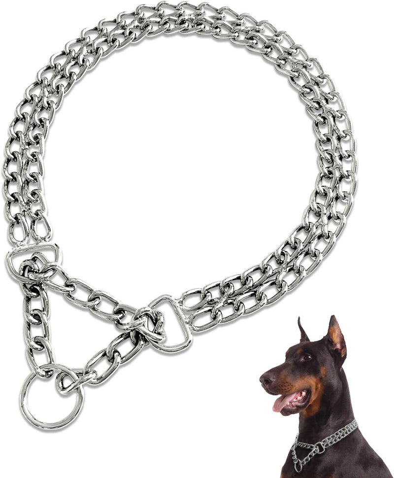 Dog Chain Collar Metal Martingale Anti Chew Training Collars Chew Proof, Chrome Plated, Double Link for Small Medium Dog