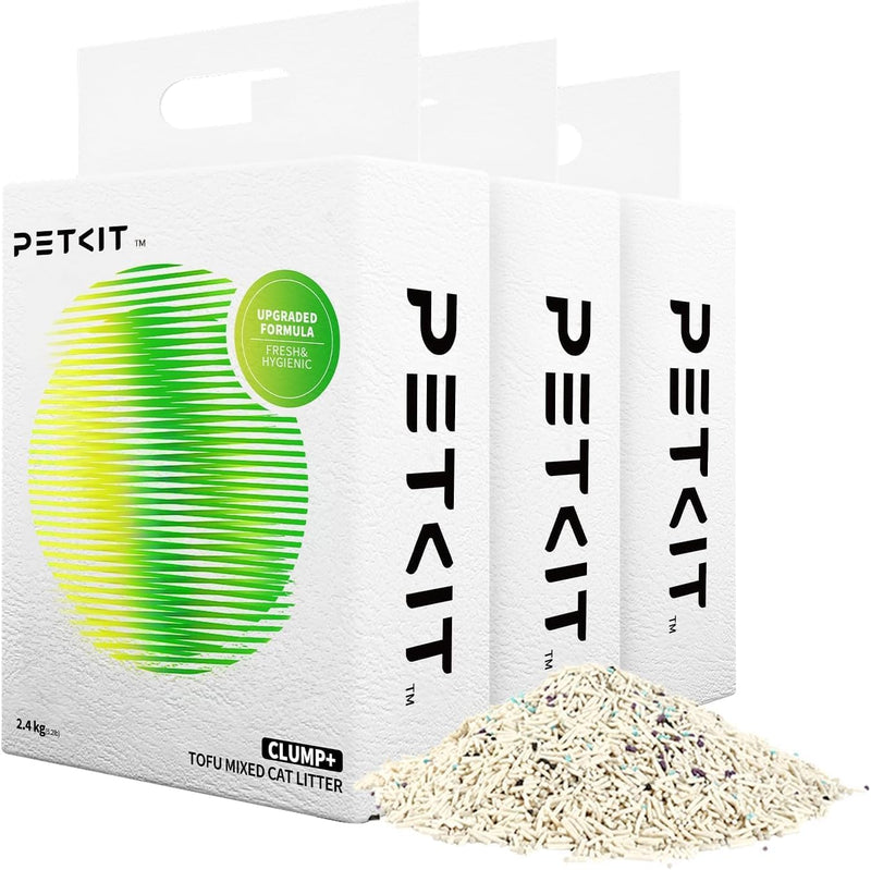 PETKIT Upgraded Clump+ Tofu Mixed Cat Litter, Water Flushable,Ultra Absorbent and Fast Drying, 100% Natural Ingredients