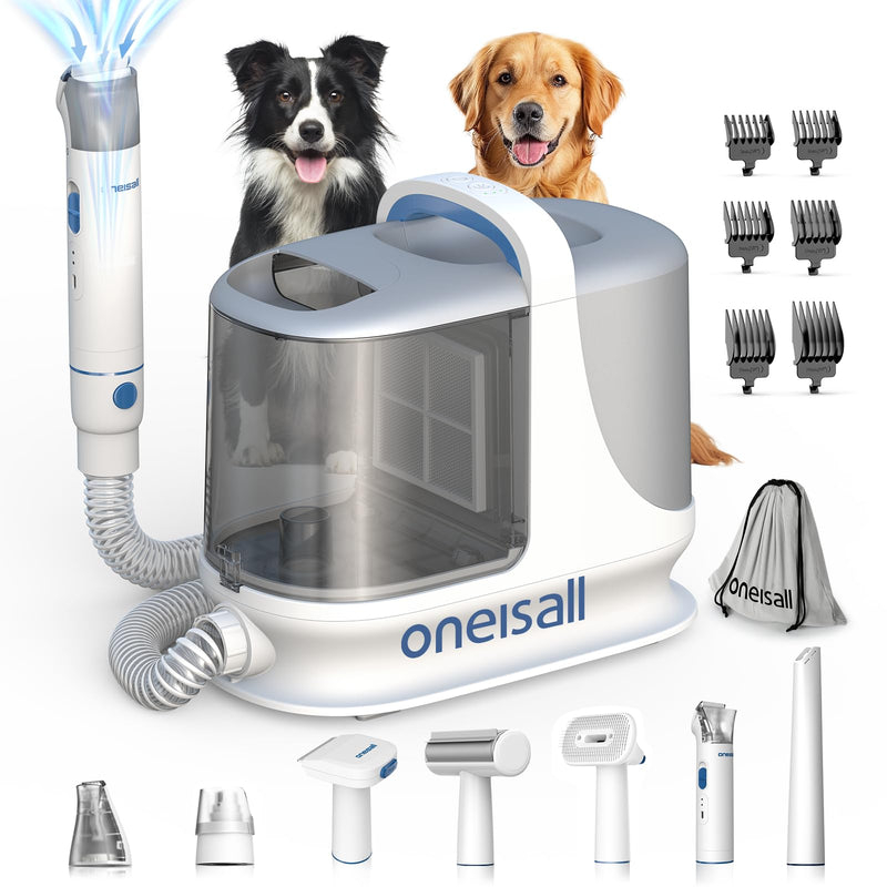 oneisall Dog Grooming Vacuum, 13000Pa Powerful 3L Dust Cup Pet Vacuum with Clipper Nail Grinder & Shedding Brush, 7 in 1 Dog Grooming Kits, Quiet, Large Capacity 3 Suction Levels, BM3