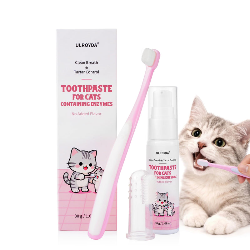 Dental Care Kit – Cat Toothbrush and Toothpaste – Enzymatic & No Added Flavor – Fights Plaque, Tartar & Bad Breath – Soft-Bristled Toothbrush & Finger Brush – For Sensitive Cats & Kittens, 1.06 oz