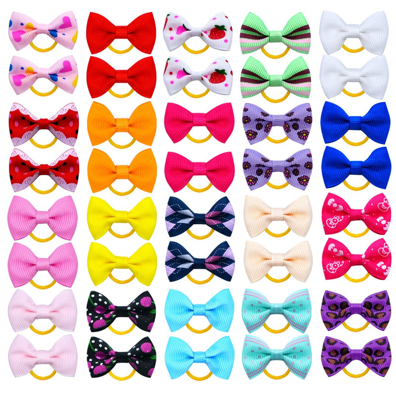 JUCCPUL Dog Hair Bows Cute Puppy Dog Bowknot Hair Ties Bulk with Rubber Bands Hair Accessories Bow Pet Grooming Products 40PCS