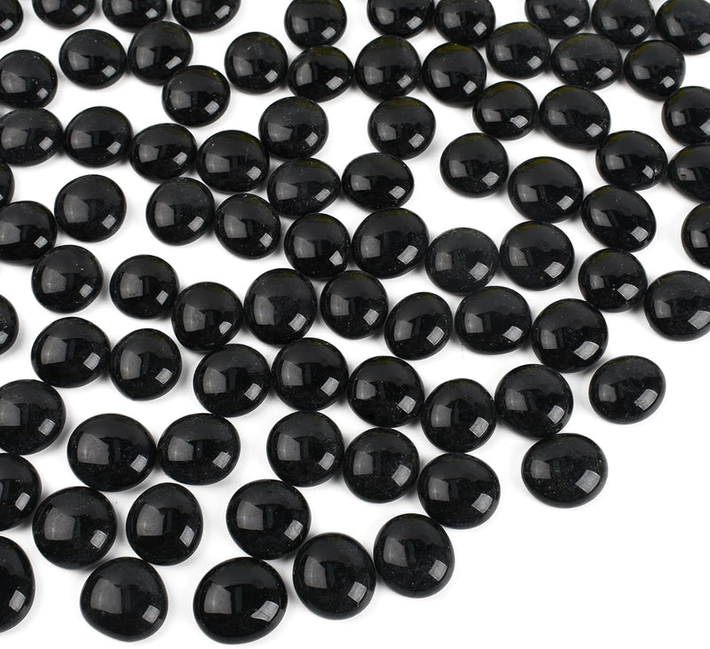 Flat Glass Marbles 1lb, 100PCS Black Flat Gems Glass Beads for Vase Filler Garden Aquarium Fish Tank Pebbles Table Flora