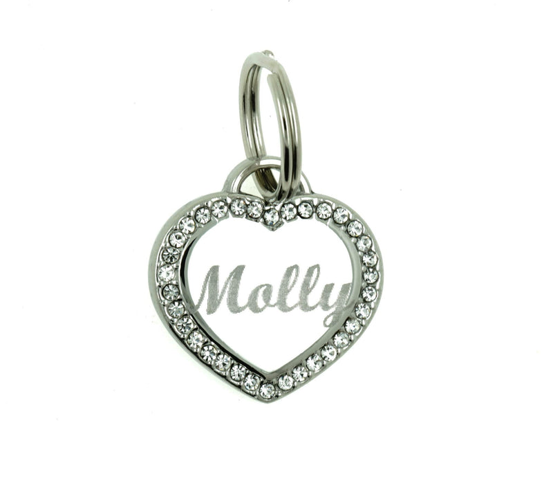 Custom Engraved Personalized Stainless Steel Small Heart Rhinestones Dog Cat Pet ID Jewelry Bling Tag