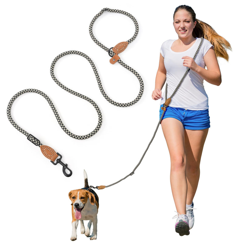Mile High Life Hands Free Dog Leash, Crossbody Waist Leash with Genuine Leather Connection, Multifunctional Adjustable Slip Lead for Dog Walking Running (Black Khaki, 7FT)