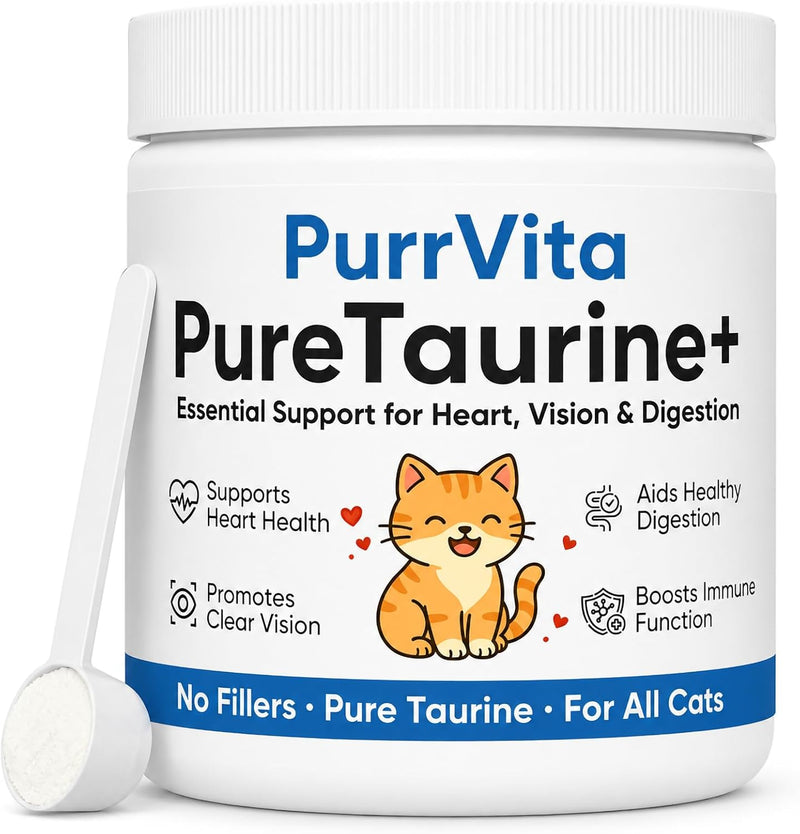 PurrVita Taurine for Cats, Pure Taurine Supplement for Cats Powder, Grade Amino Acid Supplement for Heart, Vision & Dail