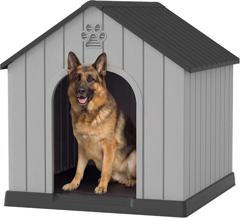 Fancyango Large Dog House for Outdoor Indoor Use Stable Plastic Waterproof Doghouse with Air Vents and Elevated Floor Ea