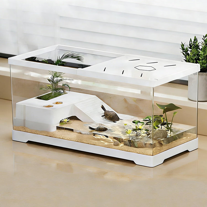 Turtle Fish Tank with Basking Platform and Bottom Drainage, 11.8