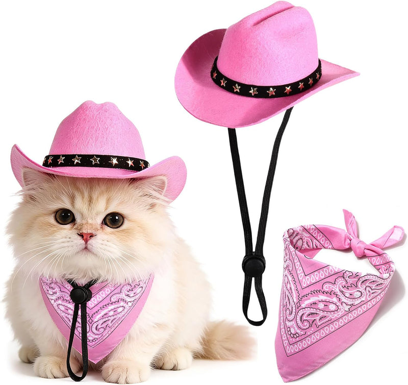 Pet Cowboy Costume, Dog Cowboy Hat with Bandana Scarf, Adjustable Cat Cowboy Hat for Party Cosplay Christmas, Halloween