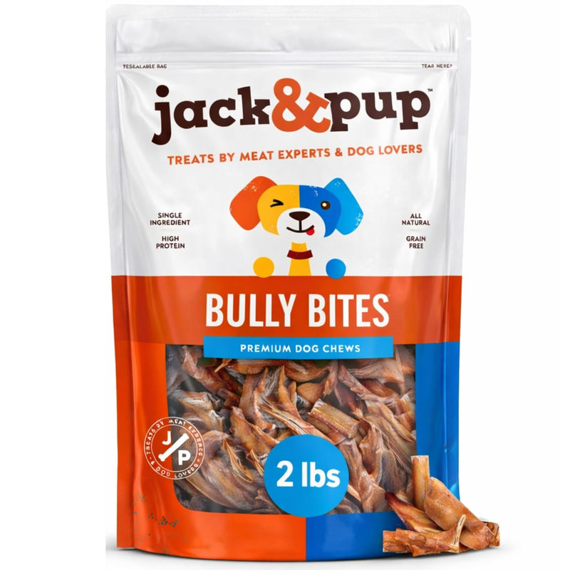Jack&Pup Bully Bites (2 lb. Bag), Small Bully Sticks for Small Dogs, 1-3 Inch Chews for Puppies, Seniors and Smaller Dogs