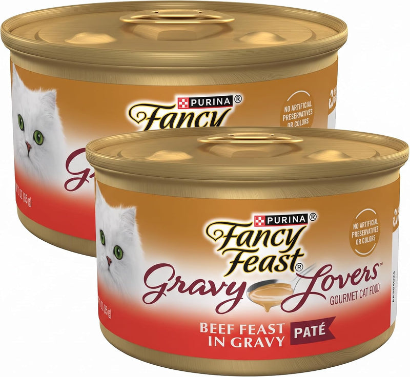 Fancy Feast Purina Gravy Lovers Beef Feast Pate in Wet Cat Food Gravy - 3 oz. Cans,(Pack of 48)