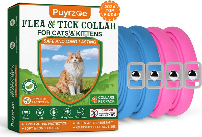 Puyrzoe Flea Collar for Cats 4 Pack, Natural Cat Flea Prevention Collar