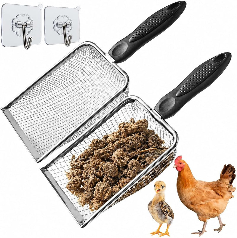 Chicken Poop Scooper, 2 Pack Metal Mesh Shovel for Coop, 3.8mm & 5mm