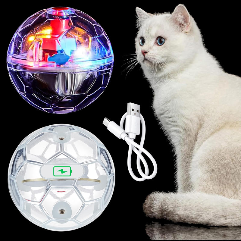 Sratte 2 Pcs Rechargeable Cat Ball Ghost Hunting Light up Cat Balls Toys Motion LED Motion Activated Flash Glowing Lighted Dog Interactive Toys Pet (Clear)
