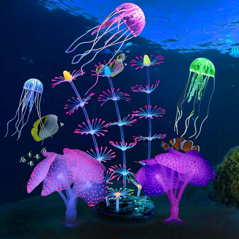 kathson 6PCS Glowing Effect Fish Tank Decors Silicone Glow Kelp Plant