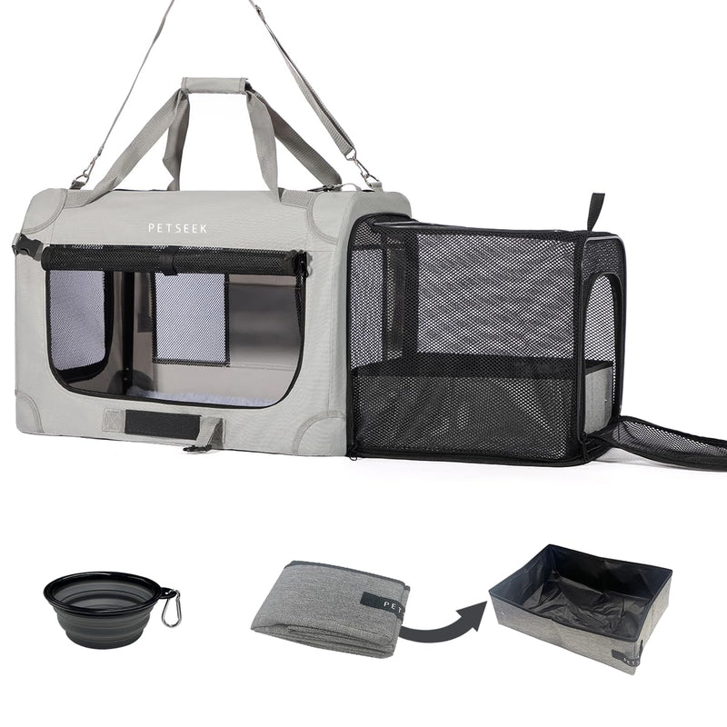 Petseek Extra Large Expandable Cat Carrier Soft Sided for Car, Portable Small Dog Carrier for 2 Cats, 24