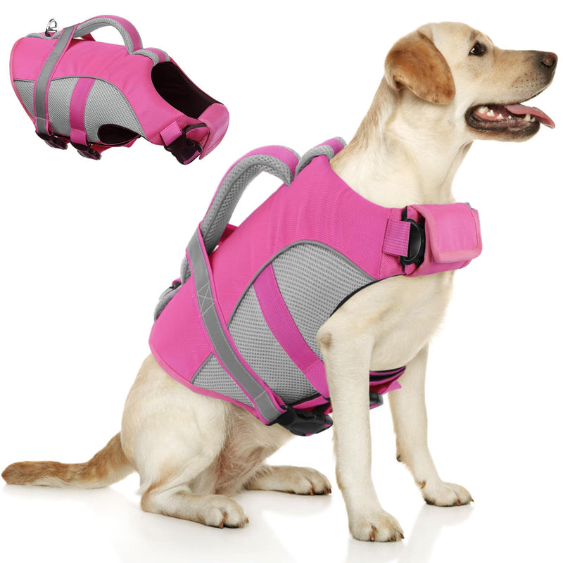 Queenmore Dog Life Vest for Swimming, Adjustable High Visibility Dog Life Jacket with Superior Buoyancy and Rescue Handle, Pink, M