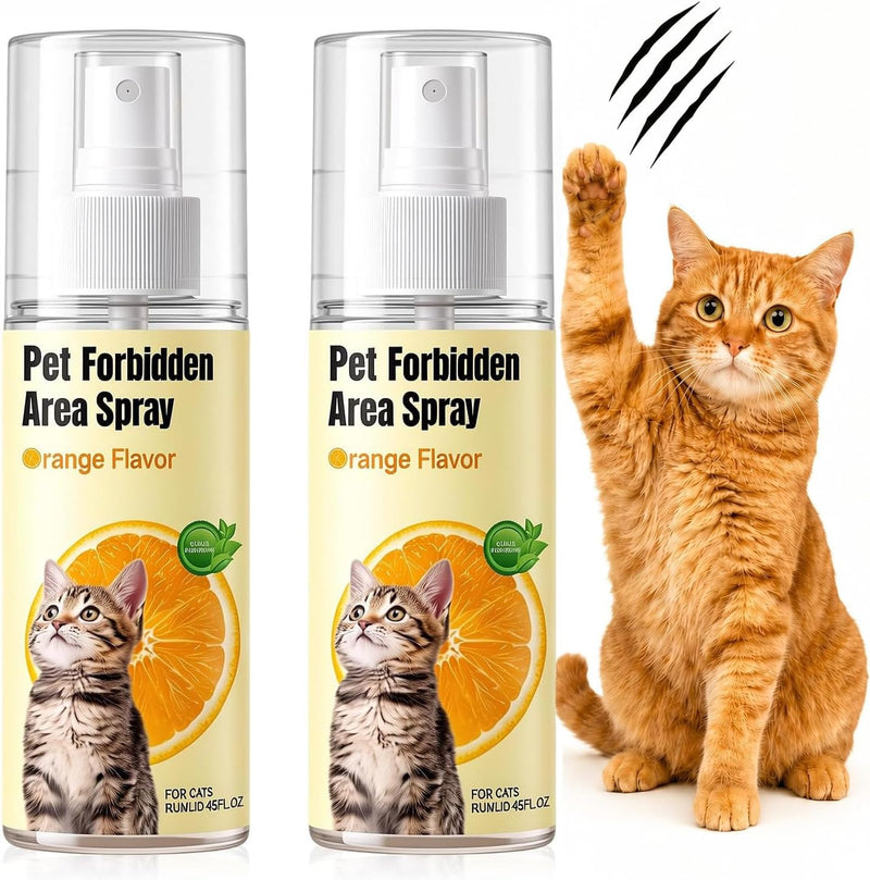 2Pcs Cat Deterrent Spray, Natural Anti-Scratch Cat Spray for Cats & Kittens, Orange Scent Cat Repellent Spray to Protect