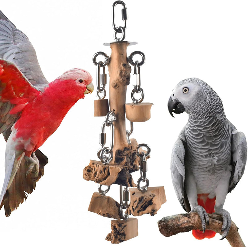 DBNESS Bird Toys for Parrot, Durable Stainless Steel Large Birds Chew Toy, Hanging Detachable Natural Hardwood Blocks fo