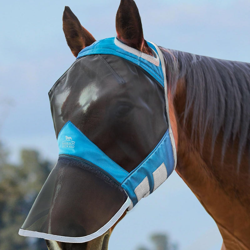 Harrison Howard CareMaster Pro Luminous Horse Fly Mask Large Eye Space Full Face Standard with Nose No Ears Voodoo Blue