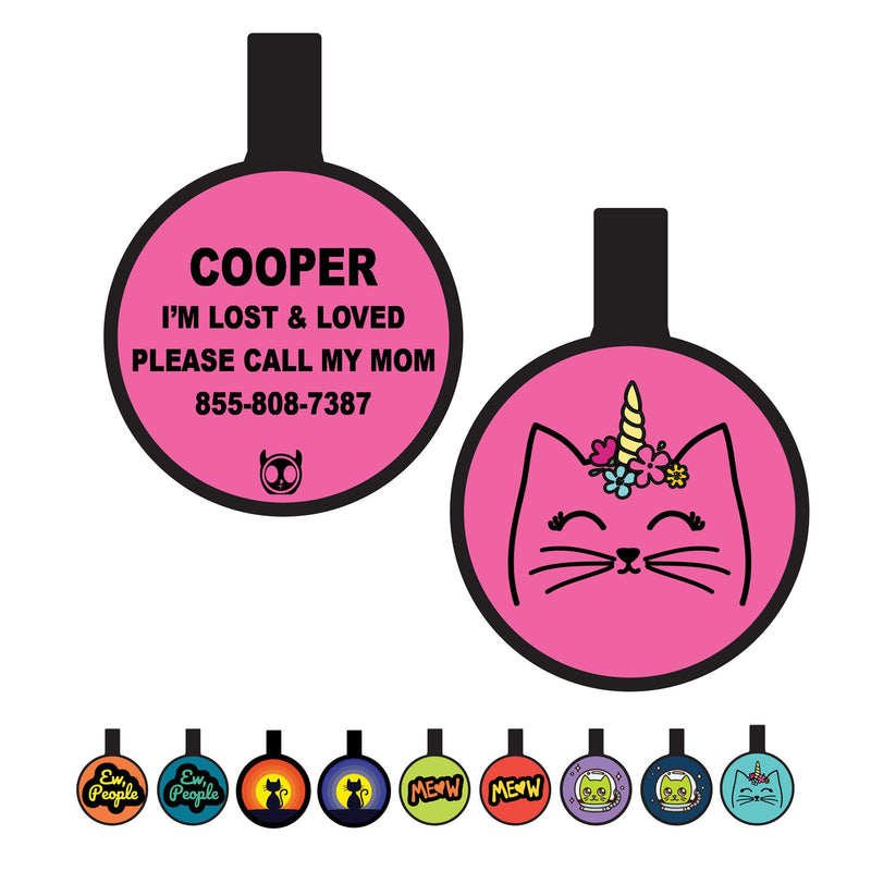 Silent Cat Tag Personalized with 4 Lines of Custom Deep Engraved Durable Soundless Silicone Cat ID Name Tag Unicat Pink