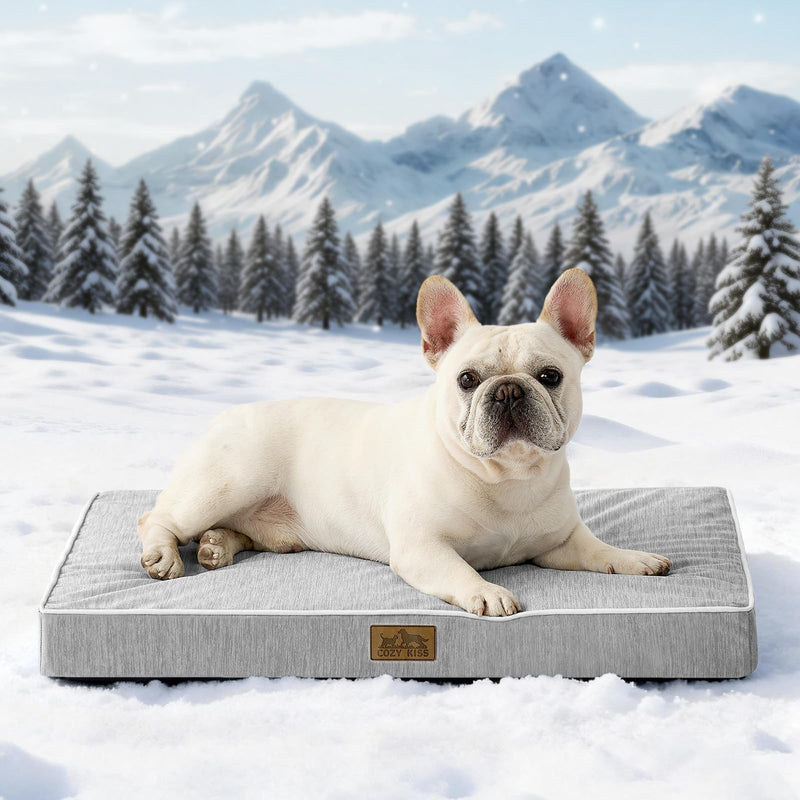 COZY KISS Cooling Dog Bed for Crate, Waterproof Dog Crate Mat with Removable Washable Cover, Orthopedic Egg Crate Foam Support, Dog Crate Bed 29x18x3 Inch,Silver Grey