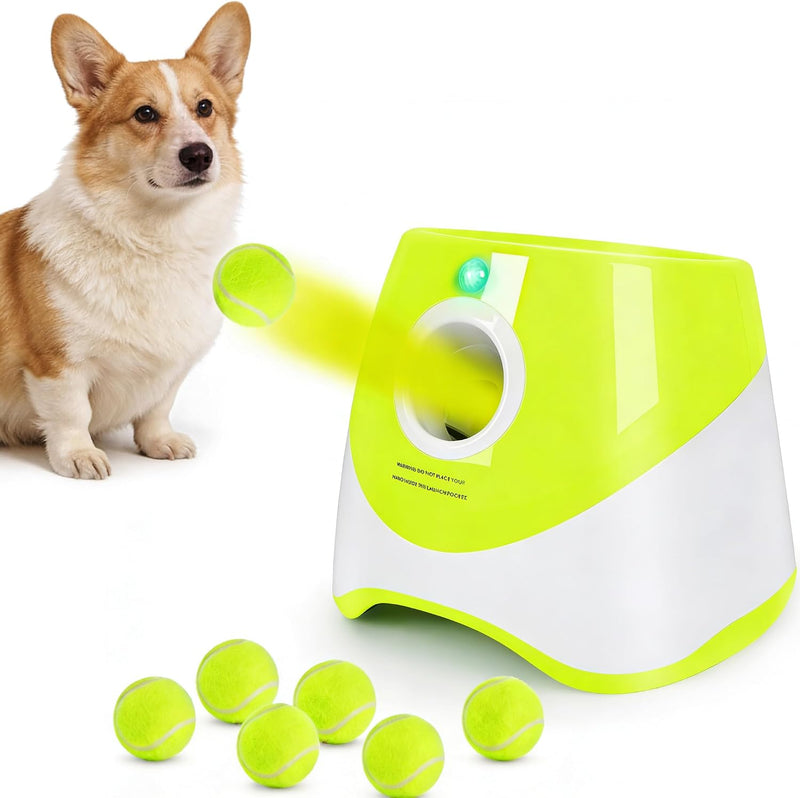 OYE Dog Ball Launcher, Automatic Balls Thrower with 6 Balls for Dog, 2 Tennis Balls Throwing Machine with 10-30 ft Throw