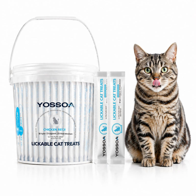 YOSSOA 100tubes Cat Treat Lickable, Omega-3 Fish Oil for Skin and Coat Health Squeezable Creamy Purée Cat Treat Real Chicken Puree Lickables Bulk Wet Squeeze Treats for Kittens Healthy Grain-Free