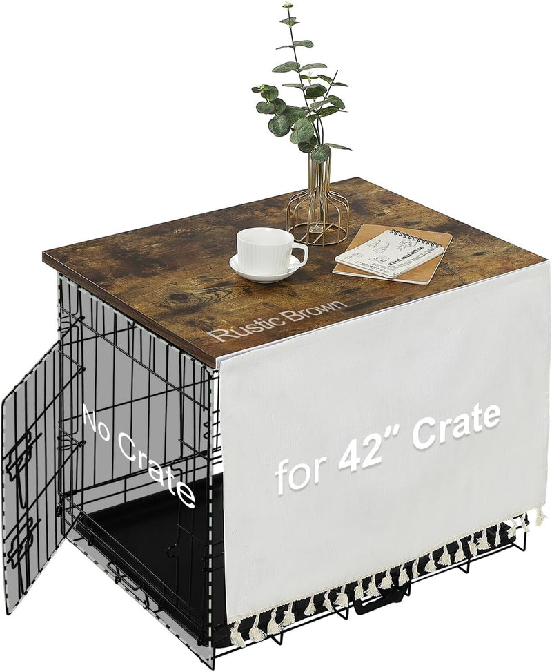 VIE DE AMAN Dog Crate Topper Wood with Tassel Curtain for 42 inch Crate