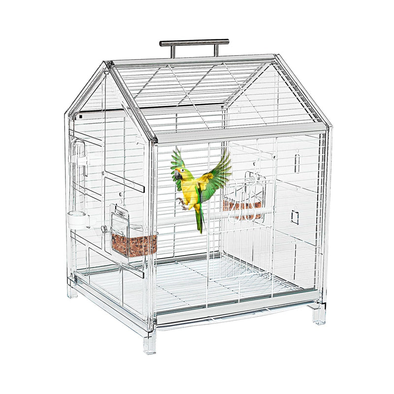 AideeGrowth 20.5 inch Small Bird Cage, Parrot Cage, Portable Bird Carrier, Travel Carrier Cage for Home, Outing, Pet Clinic, Temporary Placement, for Small Medium Birds(White)