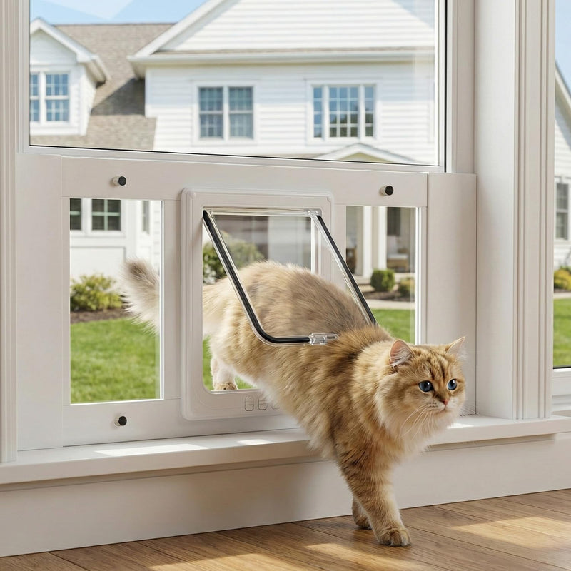 ALLOYNIX Aluminum Cat Door for Window 32-36 Inch, Adjustable Full-Size Window Pet Door, No-Tool Installation, Controllable Flap with 4 Locking Modes, Weatherproof & Secure Insert for Cats