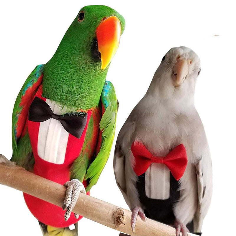 QBLEEV 2 Pack Bird Diapers, Cockatiel Tuxedo Flight Suite, Reusable Parrot Nappy Clothes Costume for Wedding Party Birthday Cosplay Photo, Pigeon Pants Urine Wet Suit for Conure Macaw Budgies Parakeet
