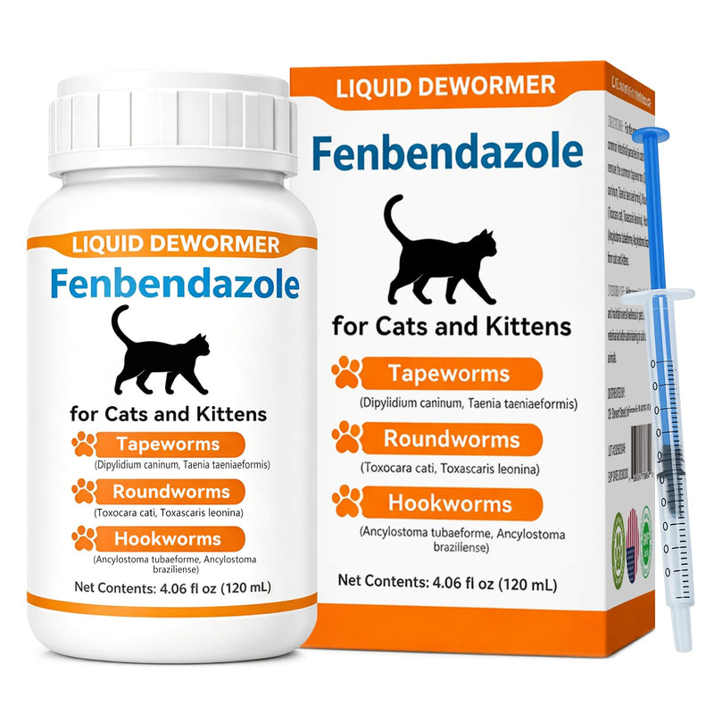 Cat Dewormer Liquid for Cats & Kittens, Fenbendazole Broad Spectrum for Tapeworms, Roundworms & Hookworms, Supports Intestinal Health, 120ml