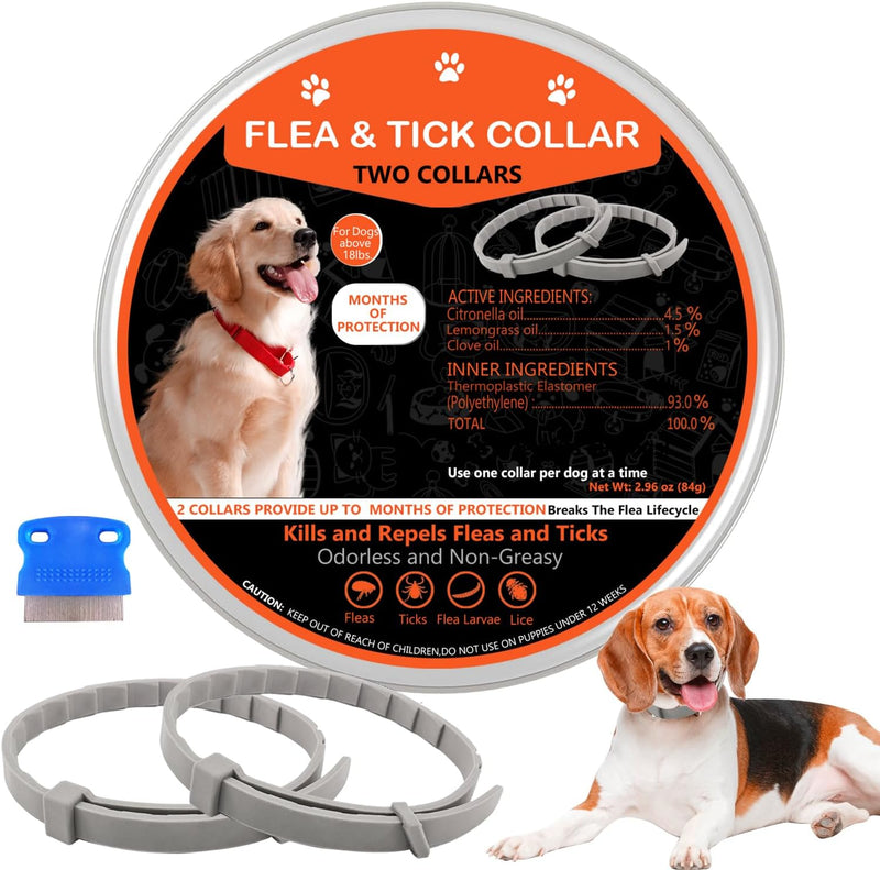 Flea Collar for Dogs, 2 Pack Collar for Dogs, 12 Months Protection, Waterproof, Adjustable One Size Fits All