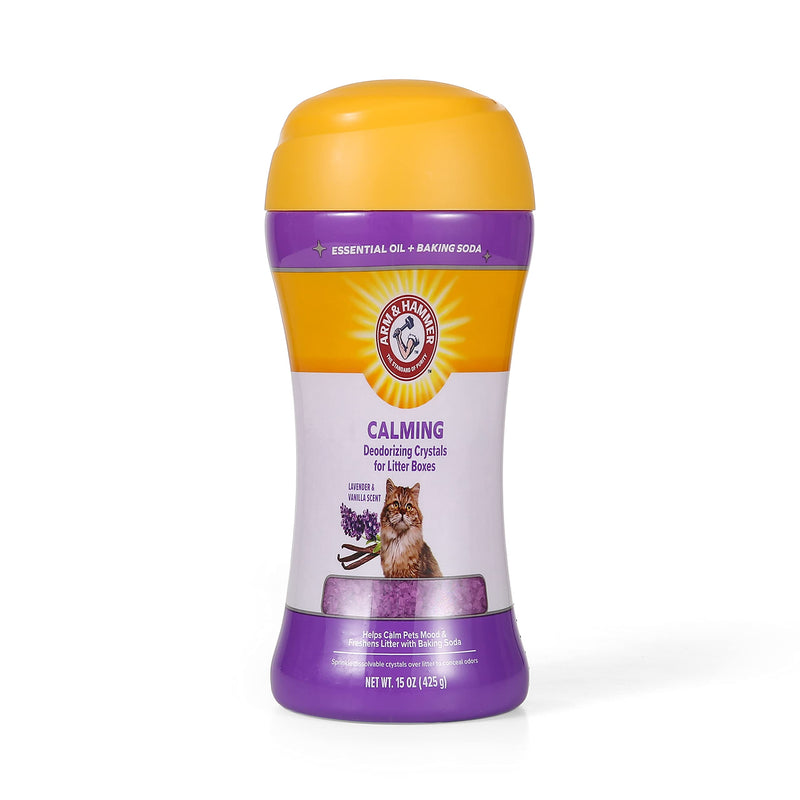 Arm & Hammer Cat Litter Deodorizing Crystals with Baking Soda, Odor Neutralizer, Dissolving Litter Box Deodorizer for Cat Odor Control, Lavender and Vanilla Scent, 15 Oz