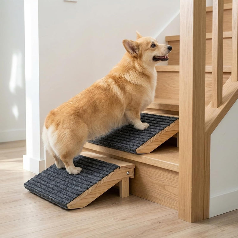 Dog Stairs Ramp for Small & Aged Dogs, Wooden Anti-Slip Pet Ramp