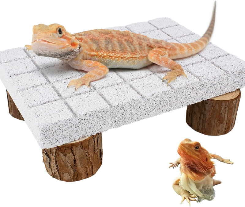 Bearded Dragon Shedding Rock, Bearded Dragon Pumice Stone Platform for Shedding, Calcium Stone with Wooden Pile, Reptile
